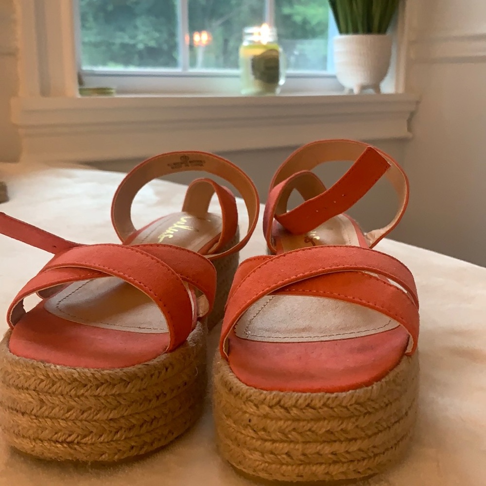 Coral espadrille platform sandals